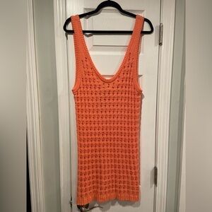 NWT Uncharted Threads Size L Coral Stretchy Knit Crochet Terry Cover Up Dress